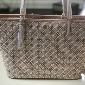 Tory Burch mini geo logo tote dusted blush with crossbody strap